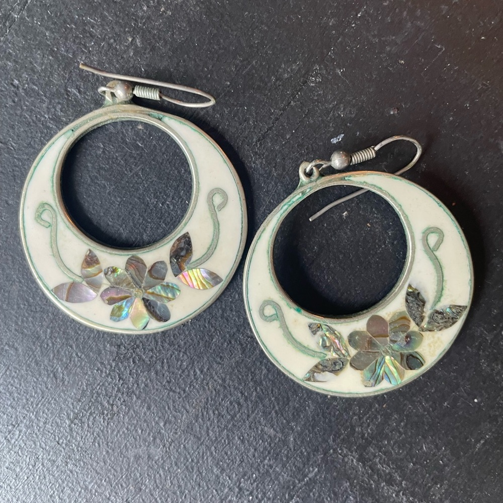 Floral‎ Abalone Hoop Earrings made in Mexico